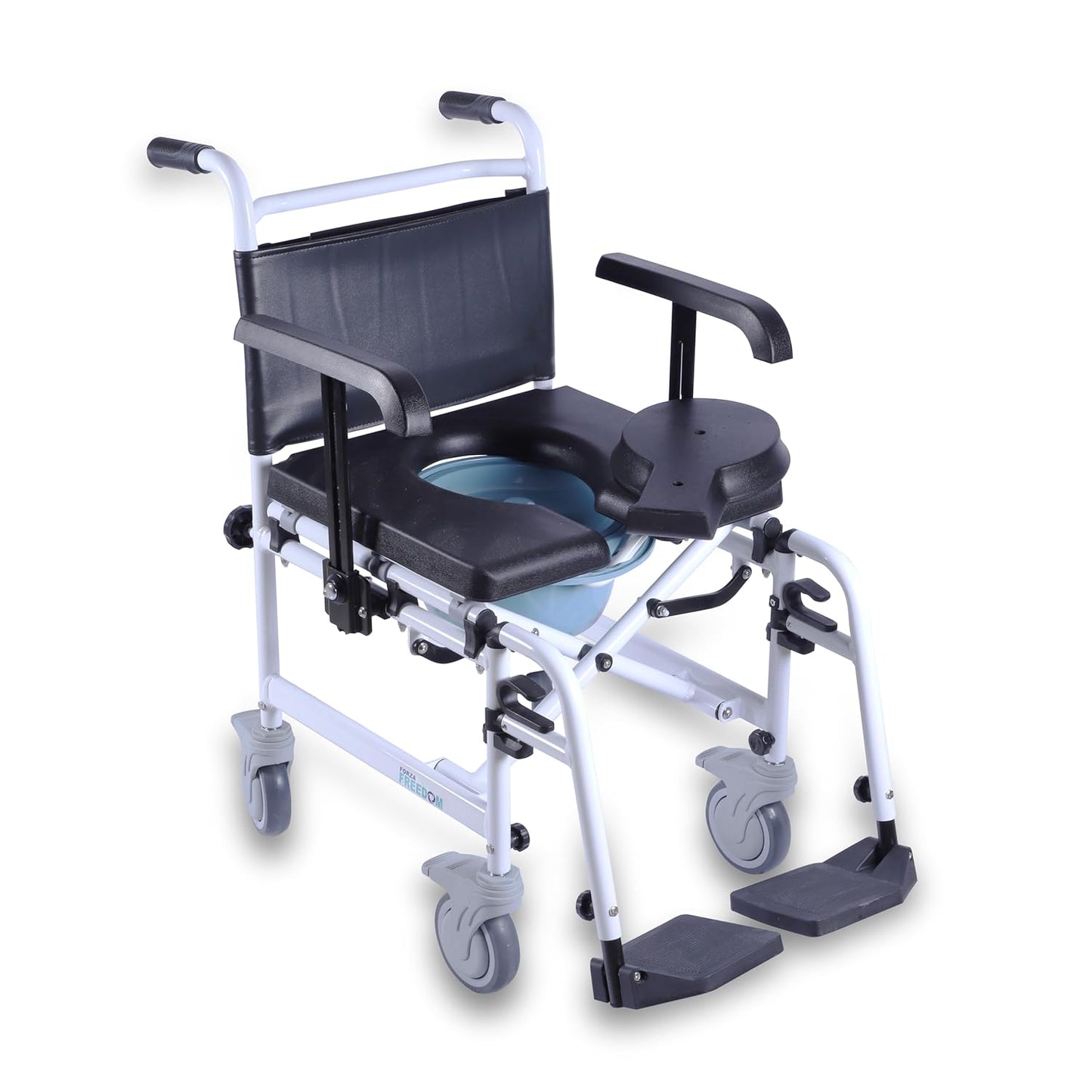 Forza Freedom Commode Wheelchair | Lightweight & Easy Foldable | Removable Pot | Upto 110 Kg Weight Capacity