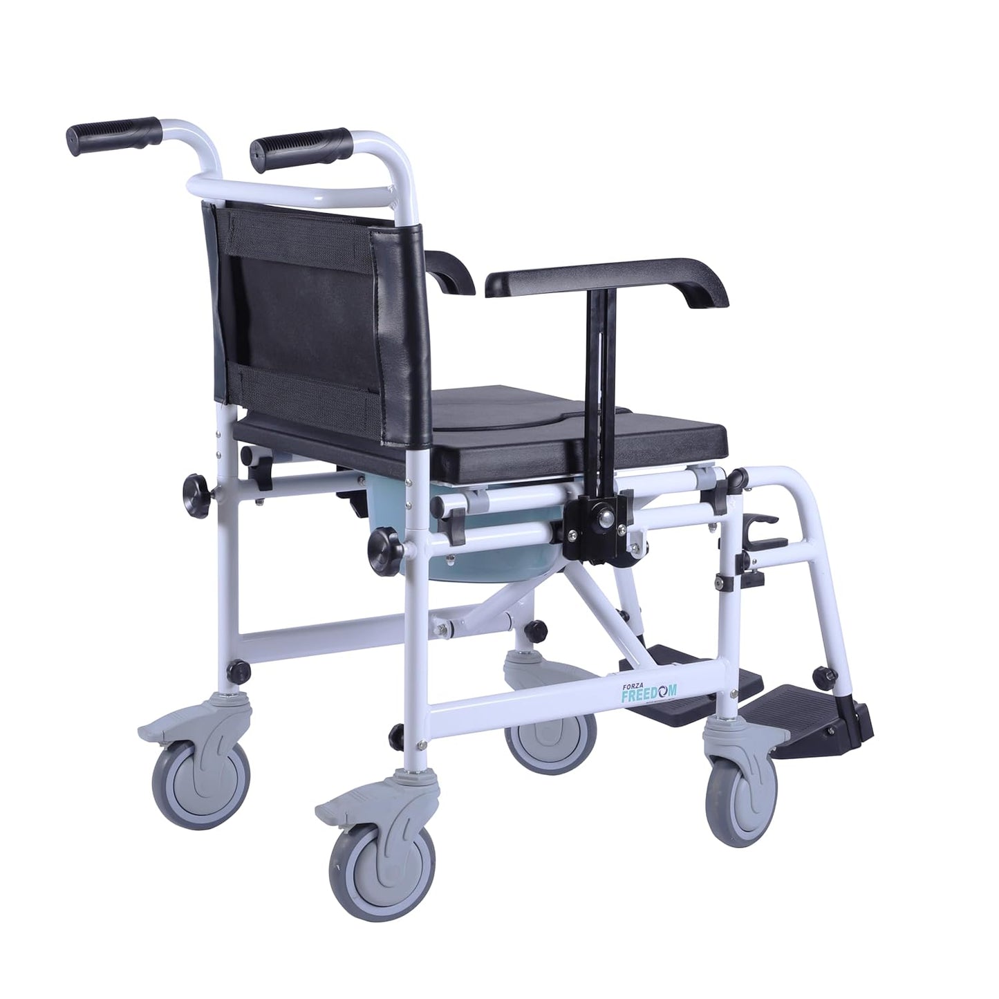 Forza Freedom Commode Wheelchair | Lightweight & Easy Foldable | Removable Pot | Upto 110 Kg Weight Capacity
