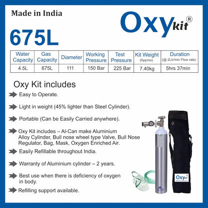 Oxykit 675L Portable Oxygen Cylinder Kit | Aluminium Medical O2 Empty Kit