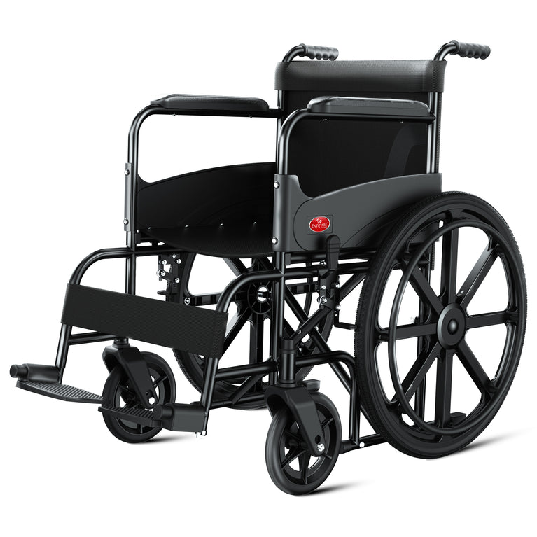 Easycare EC700 Foldable Wheelchair for Old People and Patient, Suitable for Indoor & Travel-Friendly with Adjustable & Comfort Seat Belt with Footrests