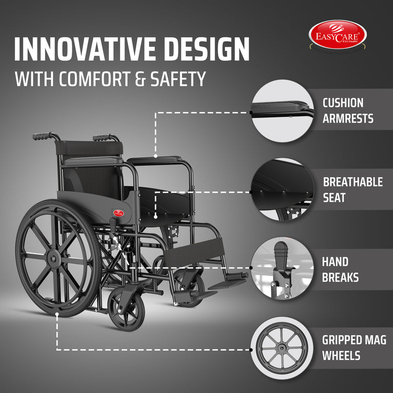 Easycare EC700 Foldable Wheelchair for Old People and Patient, Suitable for Indoor & Travel-Friendly with Adjustable & Comfort Seat Belt with Footrests
