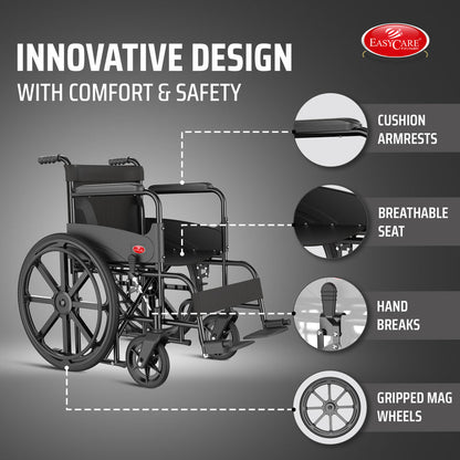 Easycare EC700 Foldable Wheelchair for Old People and Patient, Suitable for Indoor & Travel-Friendly with Adjustable & Comfort Seat Belt with Footrests