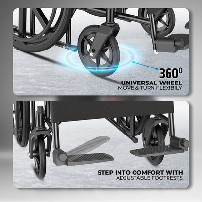 Easycare EC700 Foldable Wheelchair for Old People and Patient, Suitable for Indoor & Travel-Friendly with Adjustable & Comfort Seat Belt with Footrests