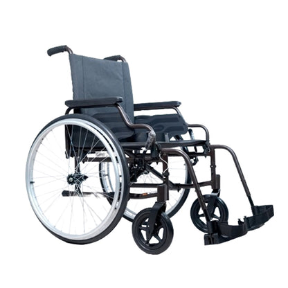 Forza Freedom 4000 Lightweight Wheelchair. The wheelchair features a sleek, lightweight aluminum frame in silver with a comfortable black seat and backrest. It has large, durable rear wheels with hand rims for easy self-propulsion, and smaller, swiveling front casters for smooth maneuverability. The design includes adjustable armrests, footrests, and a foldable frame for easy storage and transport, making it both practical and portable.