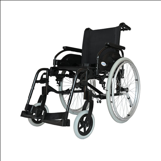 A Forza Freedom 6000 Recliner Wheelchair with a cushioned seat and backrest. The wheelchair features adjustable armrests, footrests, and a reclining back for added comfort and support. The wheelchair's frame is sturdy, and the cushion provides extra comfort for long periods of sitting. It is designed for individuals needing mobility assistance and a more comfortable seating position.